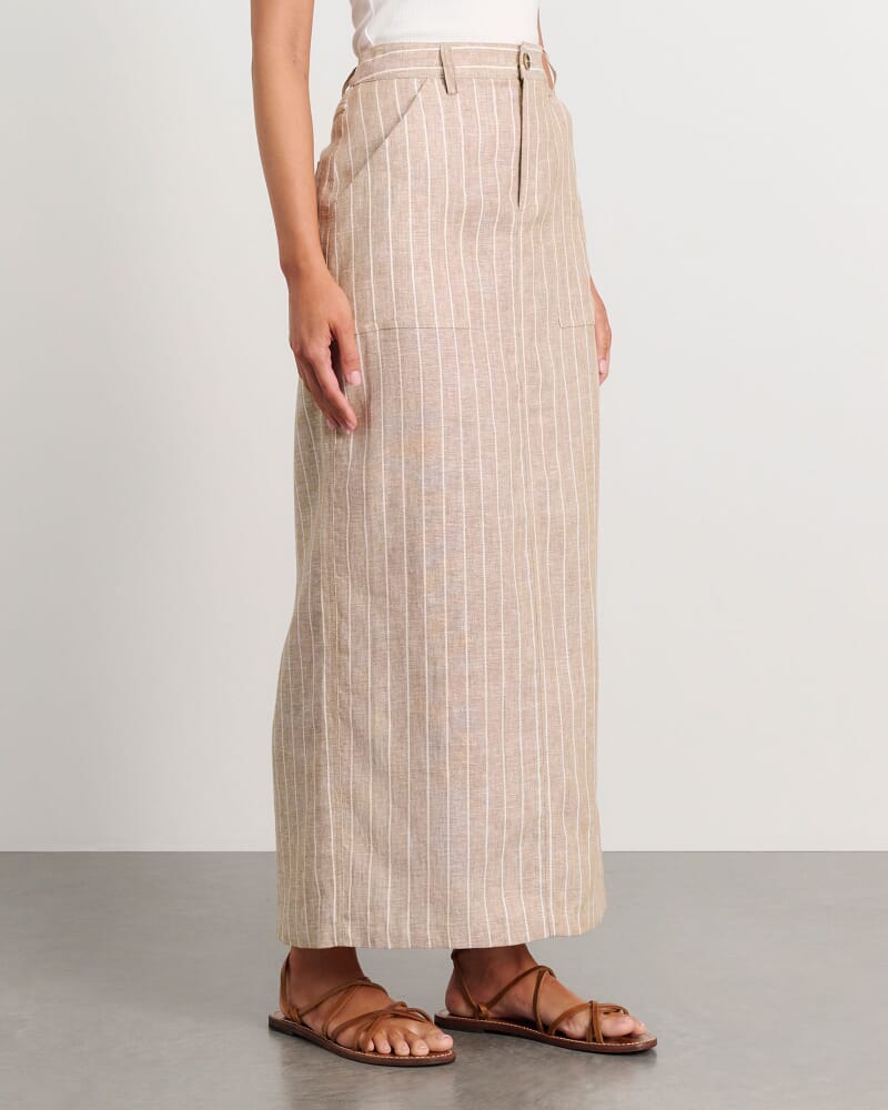 Sabine Linen Stripe Skirt in WHITE/NATURAL