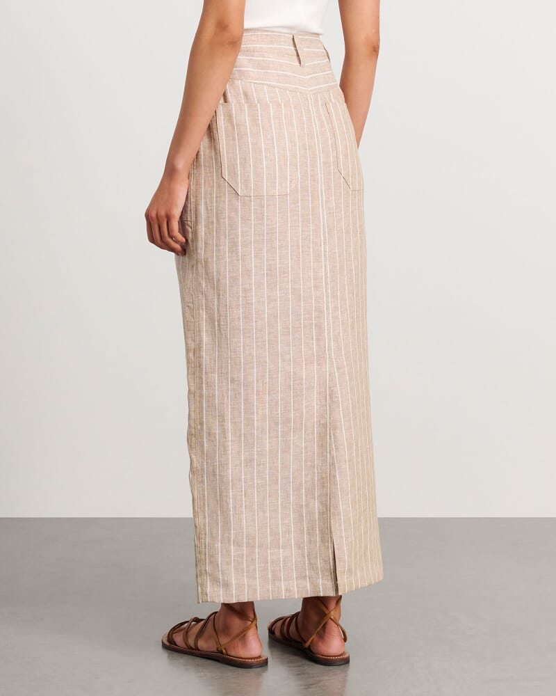 Sabine Linen Stripe Skirt in WHITE/NATURAL