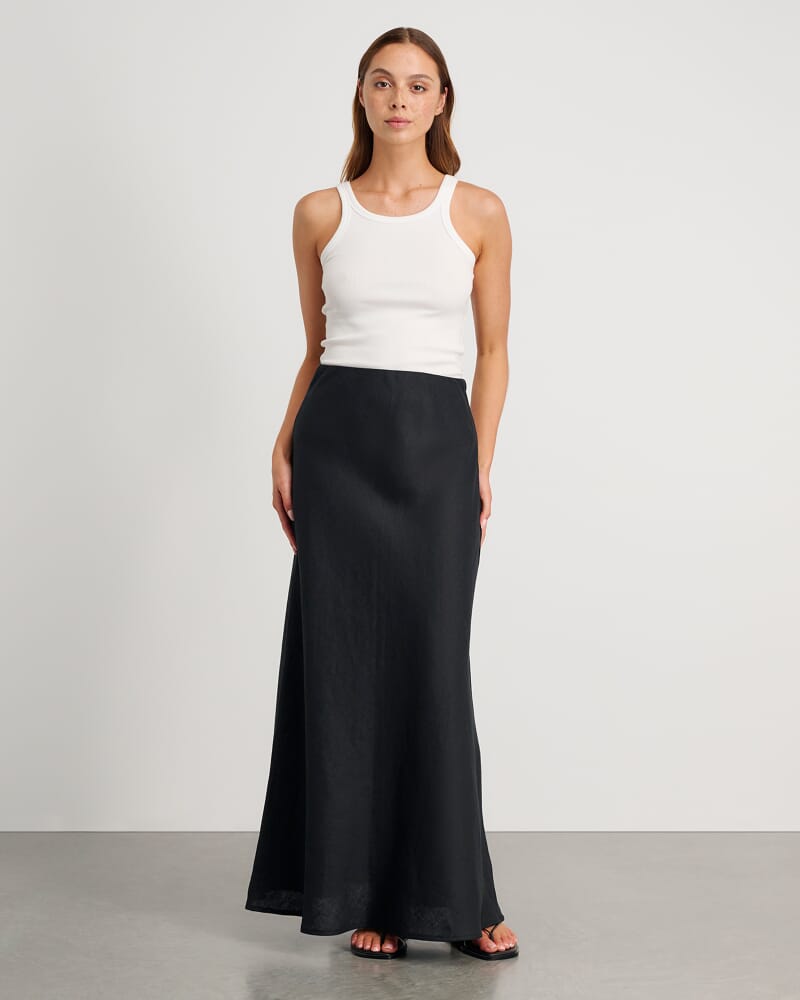 Tia Bias Linen Skirt in BLACK