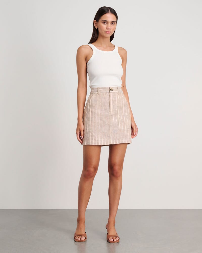 Sabine Linen Stripe Mini Skirt in WHITE/NATURAL