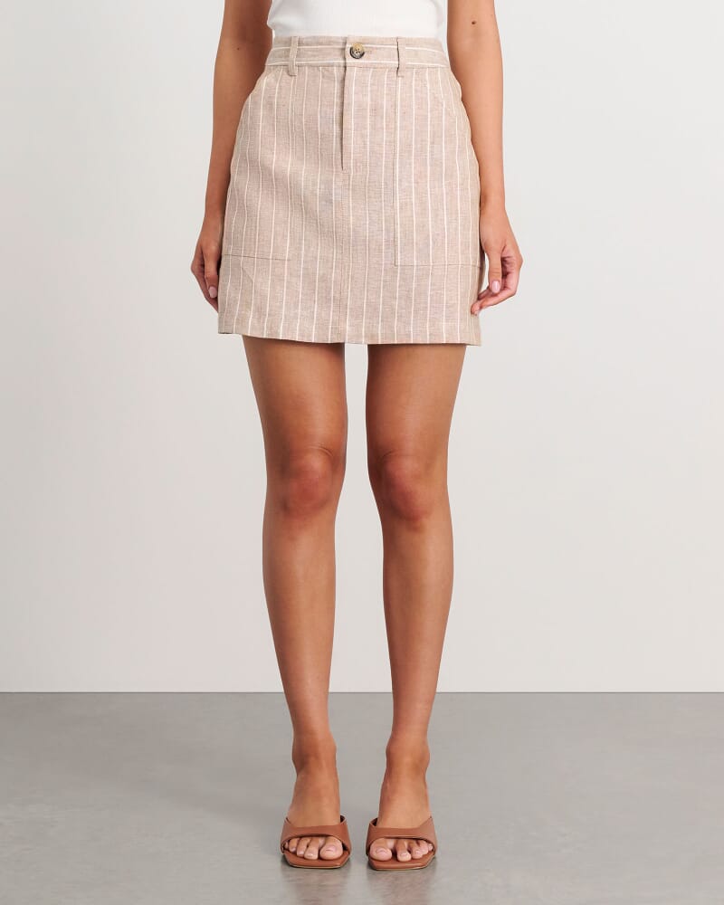 Sabine Linen Stripe Mini Skirt in WHITE/NATURAL