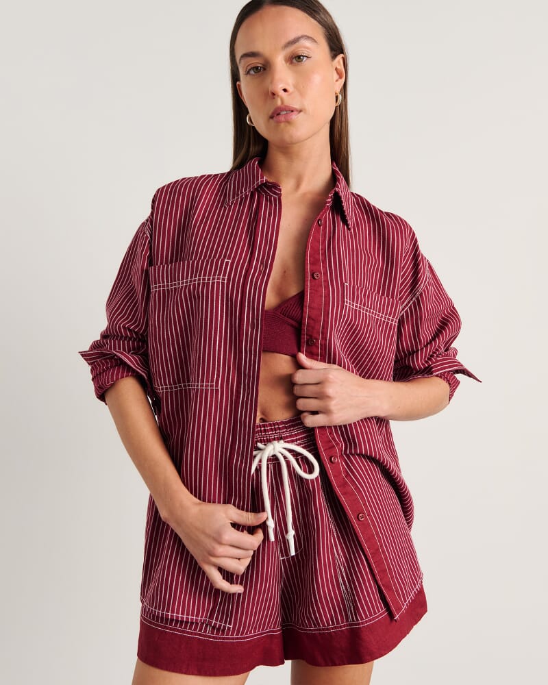 Winona Stripe Shirt in IVORY/BURGUNDY