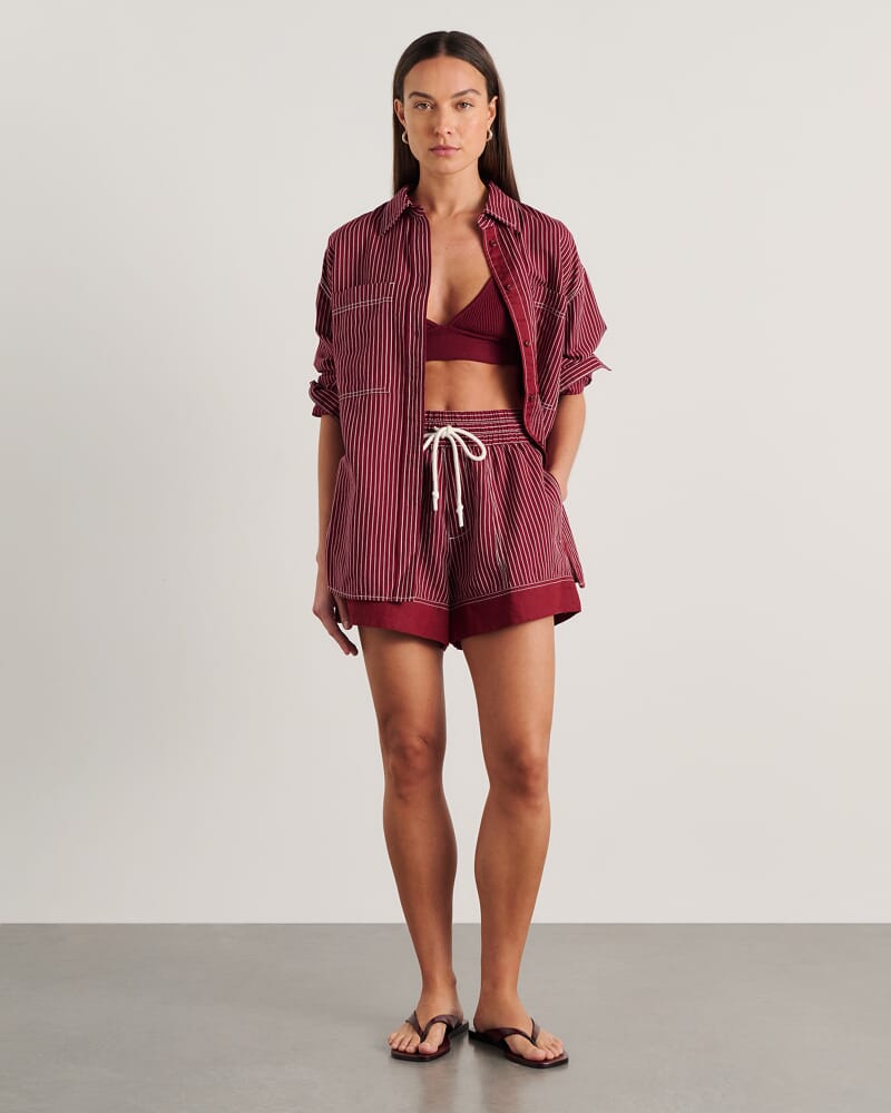 Winona Stripe Shirt in IVORY/BURGUNDY