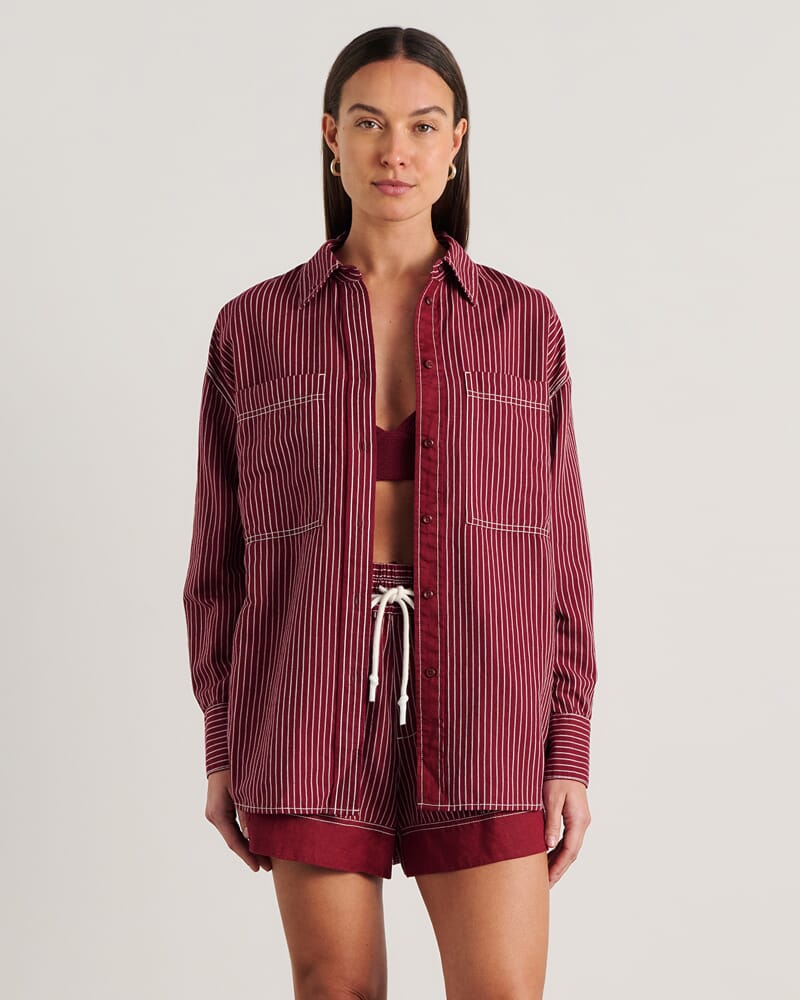 Winona Stripe Shirt in IVORY/BURGUNDY