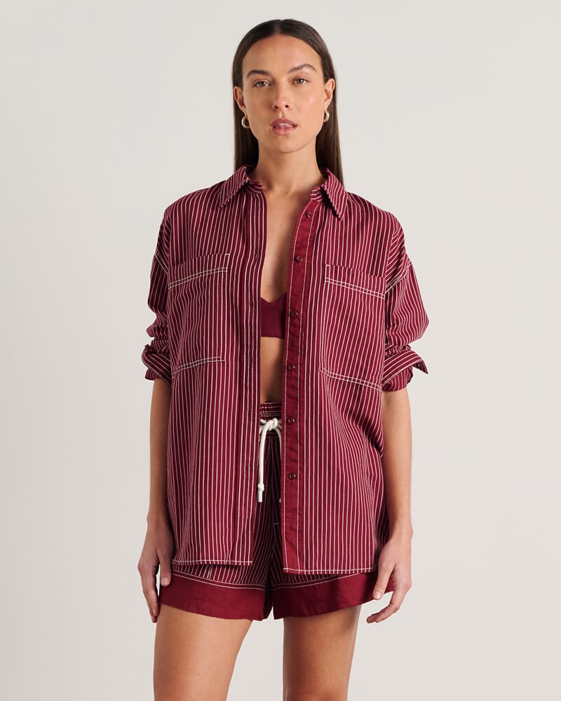 Winona Stripe Shirt in IVORY/BURGUNDY