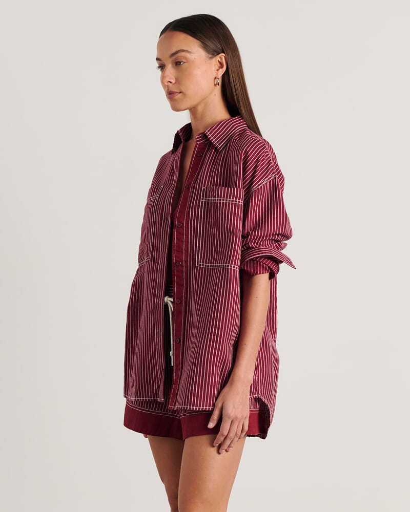 Winona Stripe Shirt in IVORY/BURGUNDY