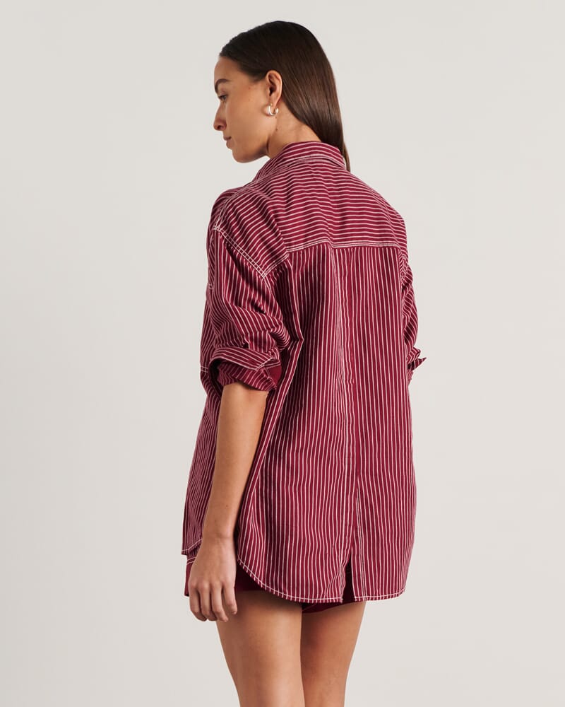 Winona Stripe Shirt in IVORY/BURGUNDY