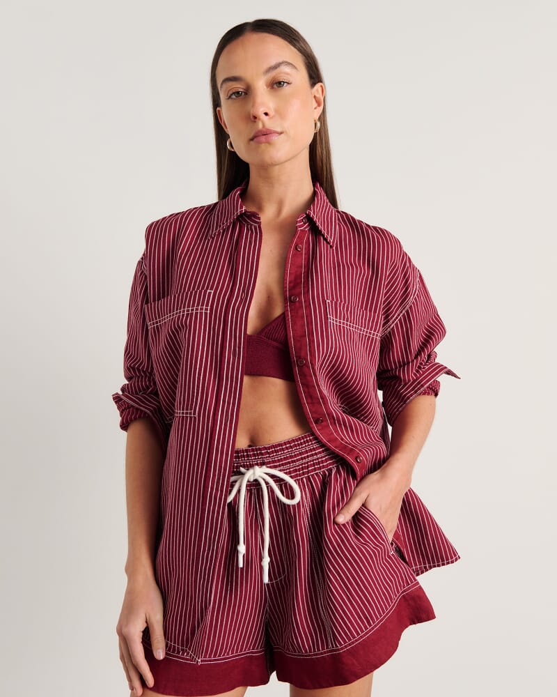Winona Stripe Shirt in IVORY/BURGUNDY
