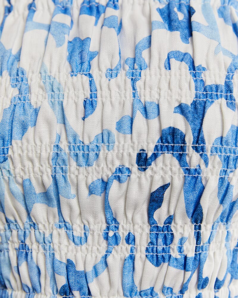 Ella Linen Mosaic Top in WHITE/COBALT