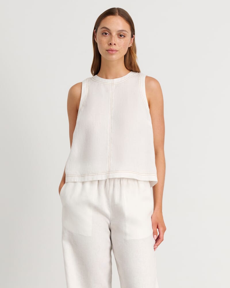 Ann Linen Open Back Top in WHITE