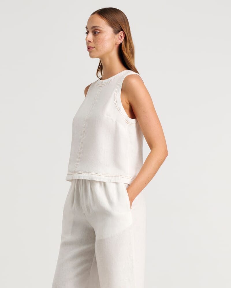 Ann Linen Open Back Top in WHITE