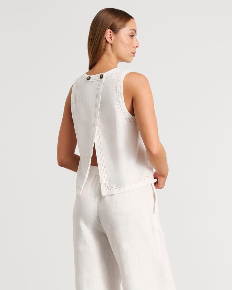 Ann Linen Open Back Top in WHITE