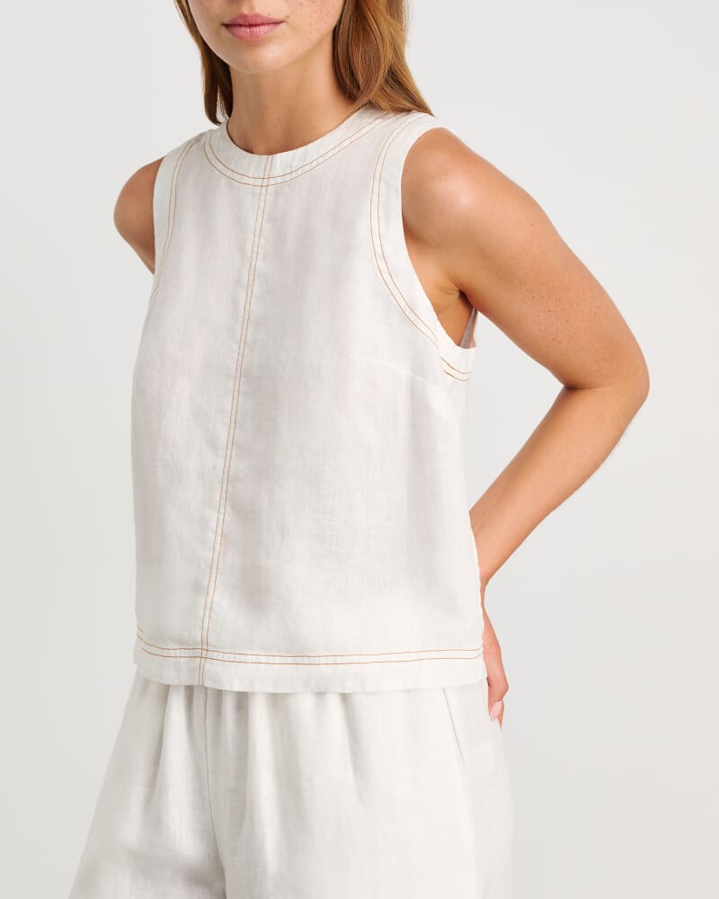 Ann Linen Open Back Top in WHITE