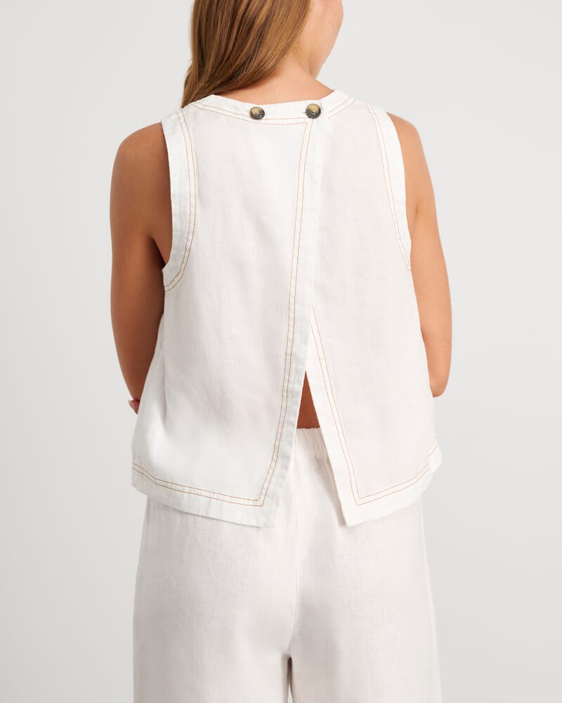 Ann Linen Open Back Top in WHITE