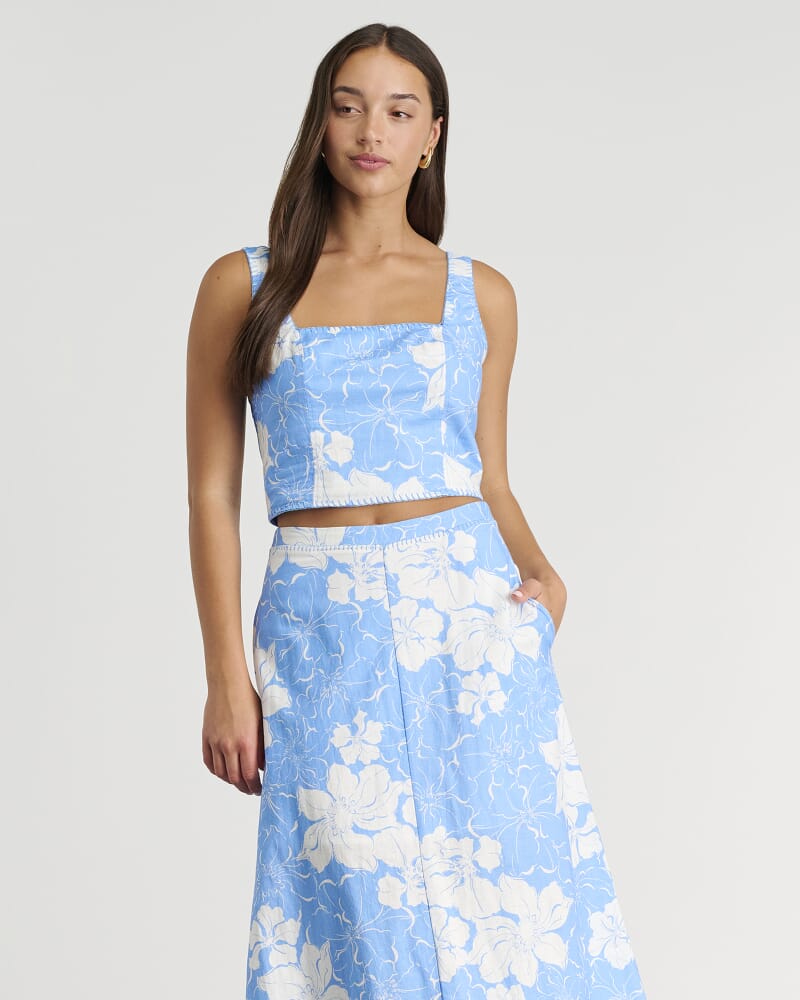 Fiore Linen Top in SKY BLUE