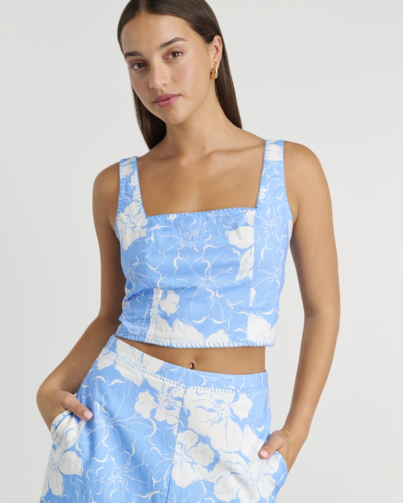 Fiore Linen Top in SKY BLUE