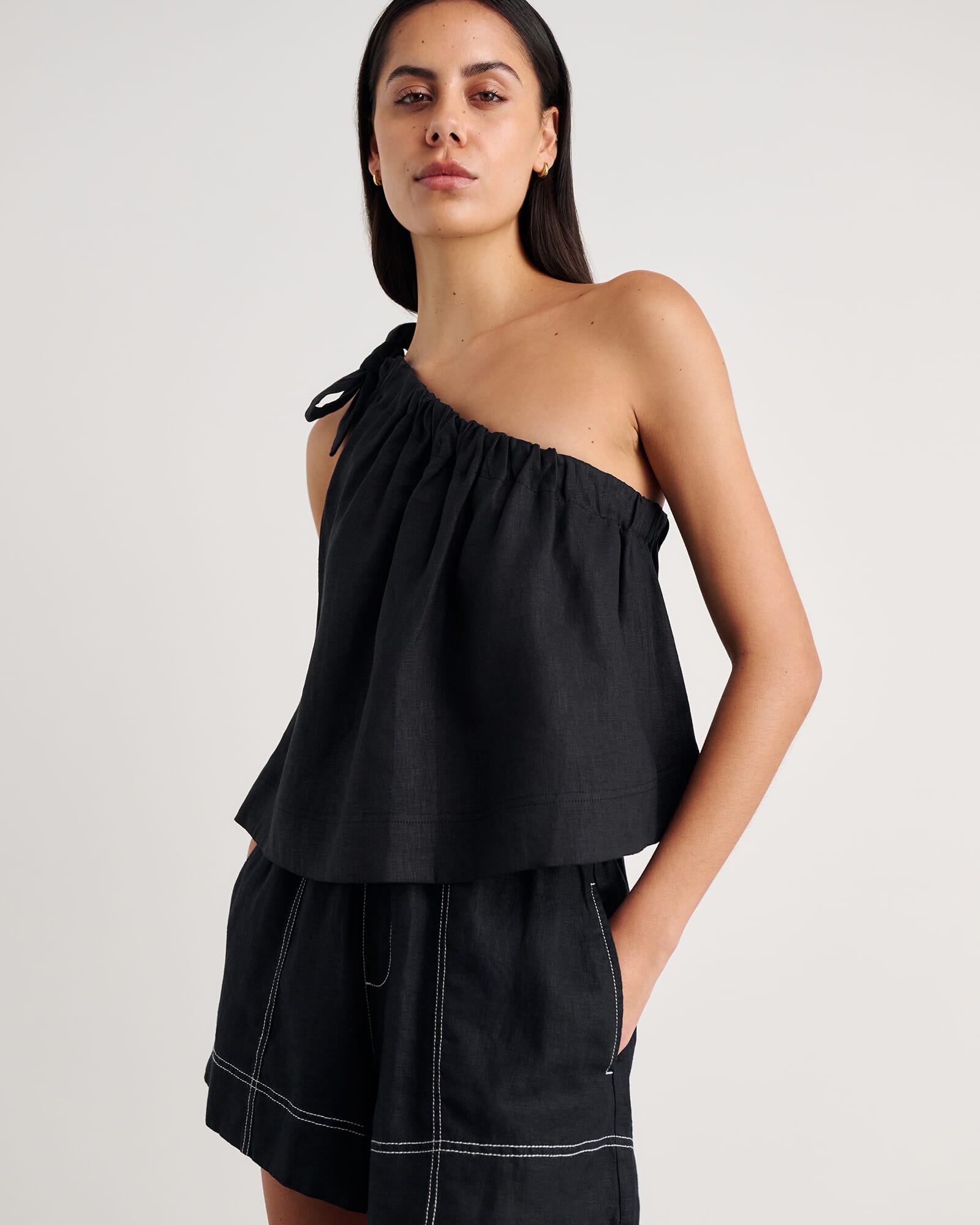 Ariel One Shoulder Linen Top