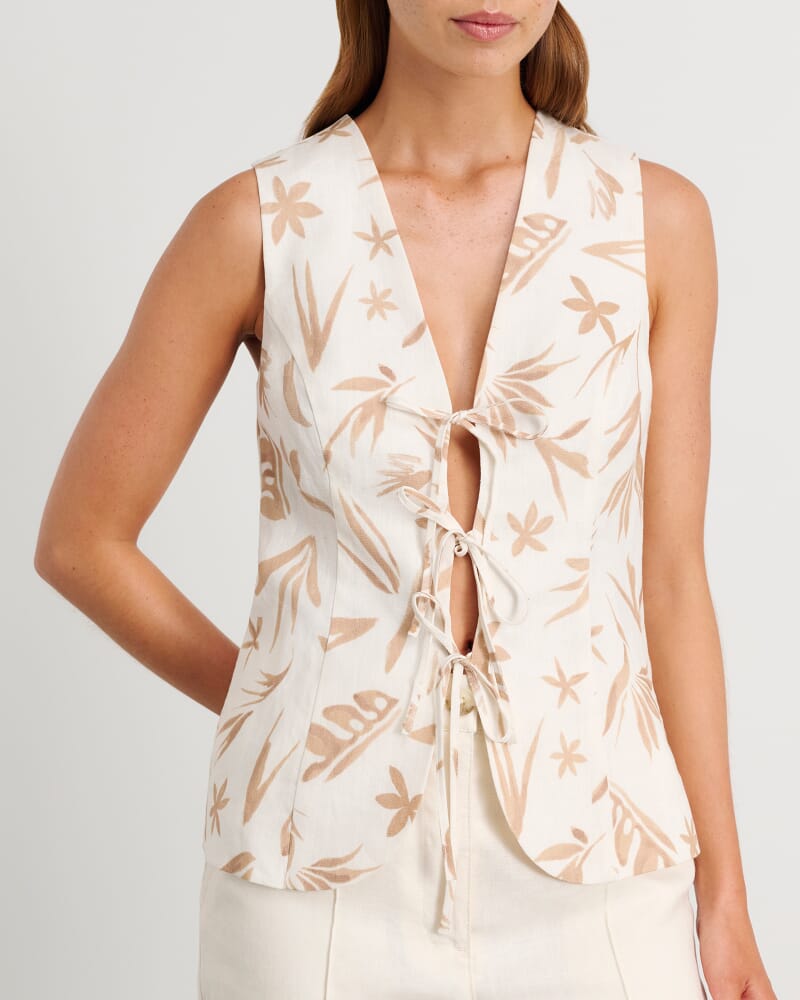 Flora Tie Vest in NATURAL