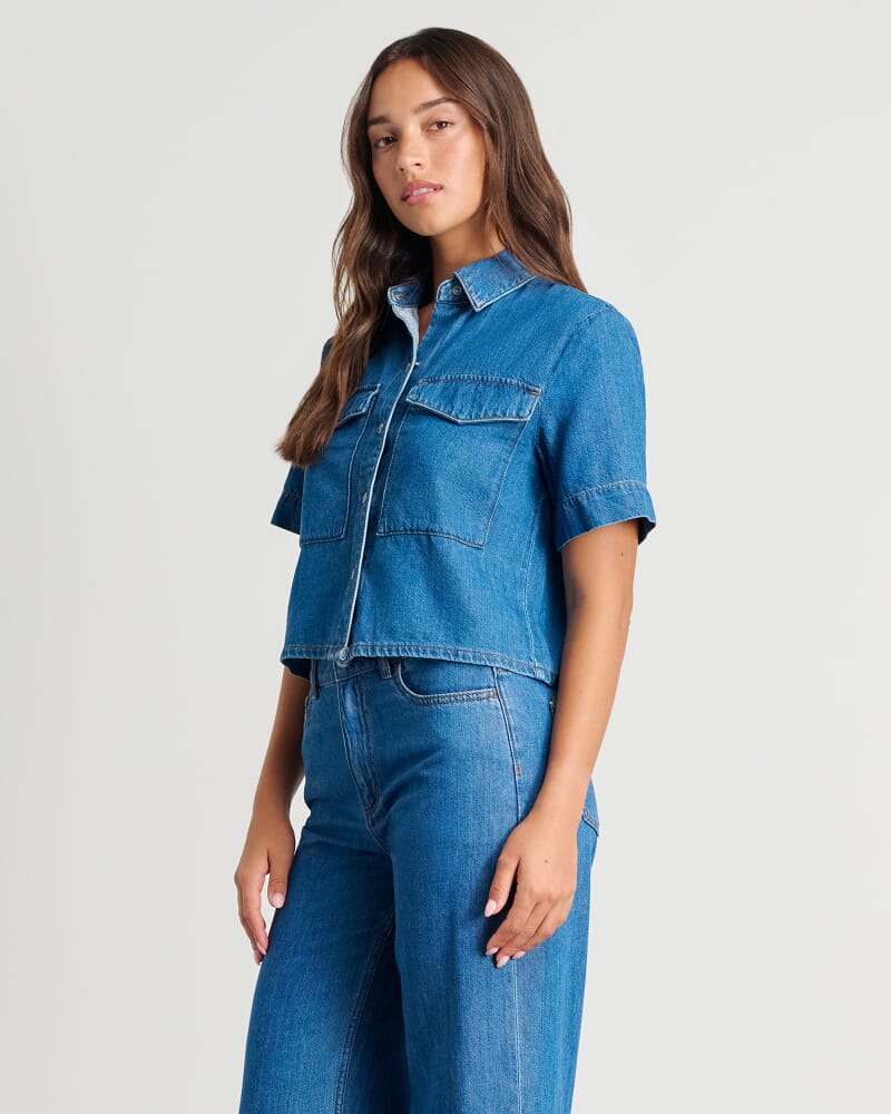 Loe Denim Short Sleeve Shirt in BLUE VINTAGE