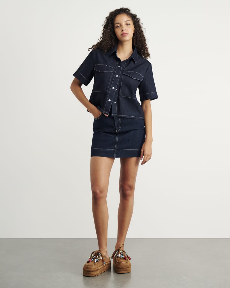 Loe Denim Short Sleeve Shirt in RAW WASH