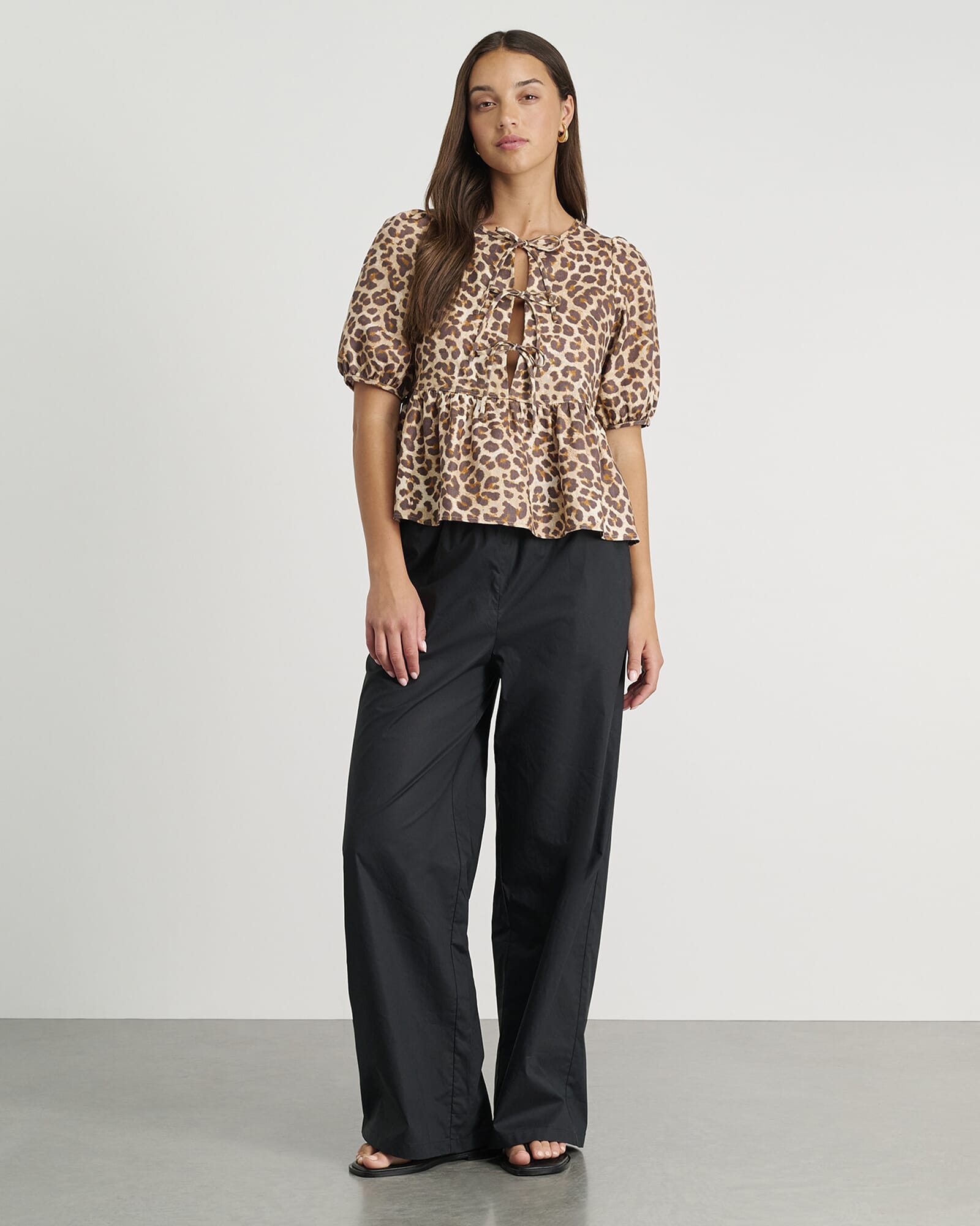 Leopard Linen Tie Blouse