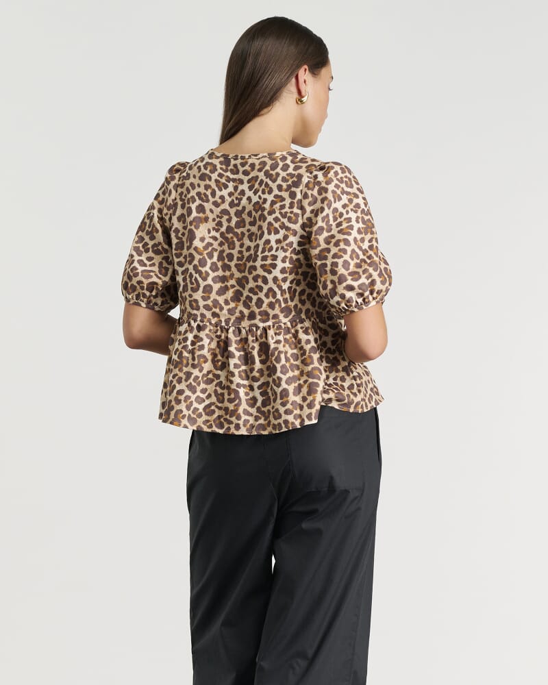 Leopard Linen Tie Blouse in LEOPARD