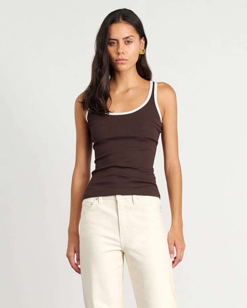 Kate Contrast Scoop Tank in DARK CHOCOLATE