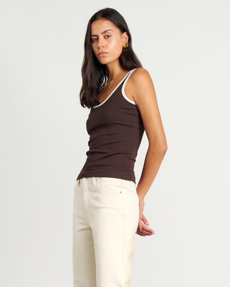 Kate Contrast Scoop Tank in DARK CHOCOLATE