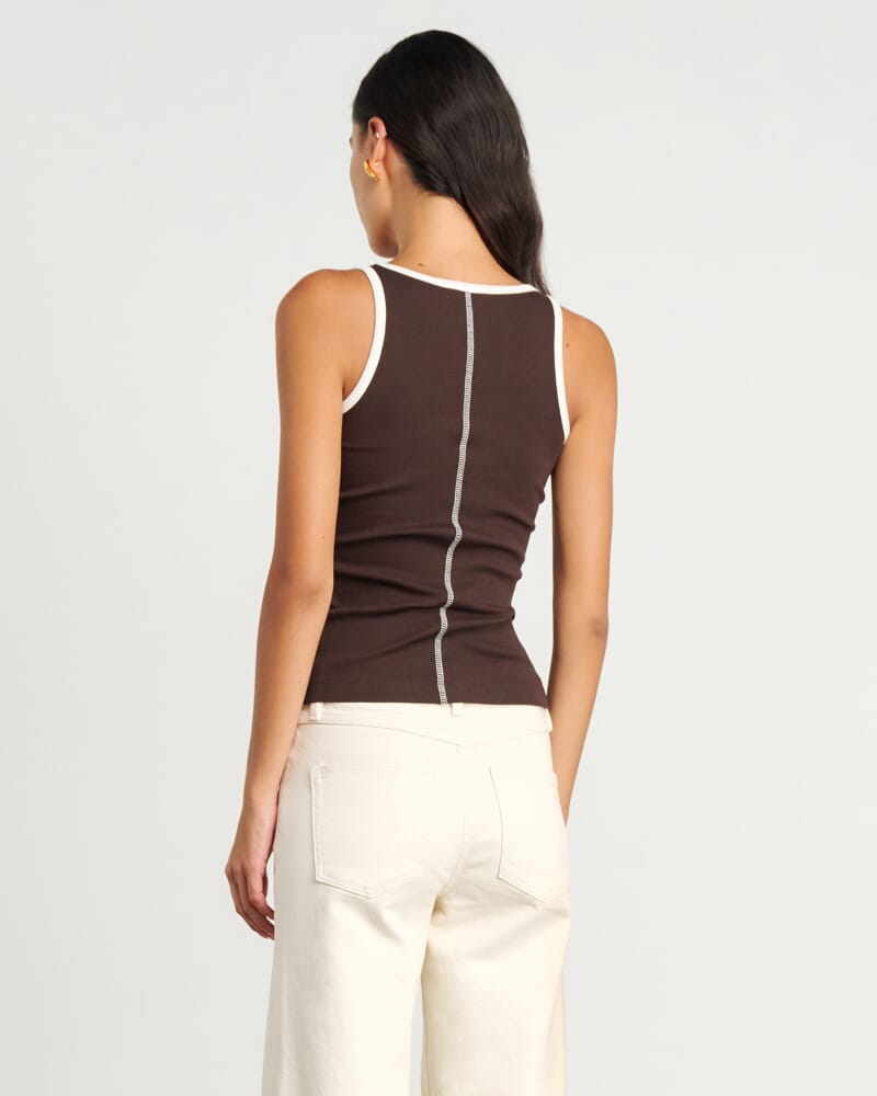 Kate Contrast Scoop Tank in DARK CHOCOLATE