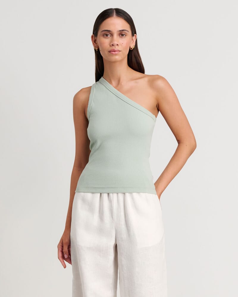 Wendy One Shoulder Tank in LIGHT MOSS