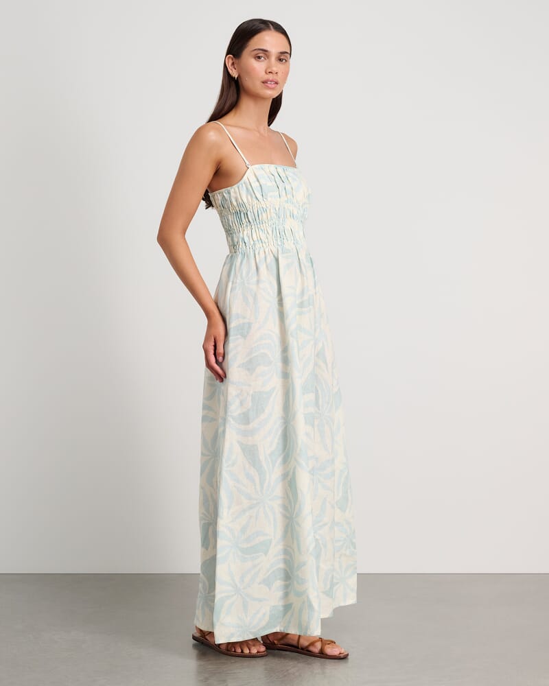 Palma Shirred Maxi Dress in MINT/IVORY