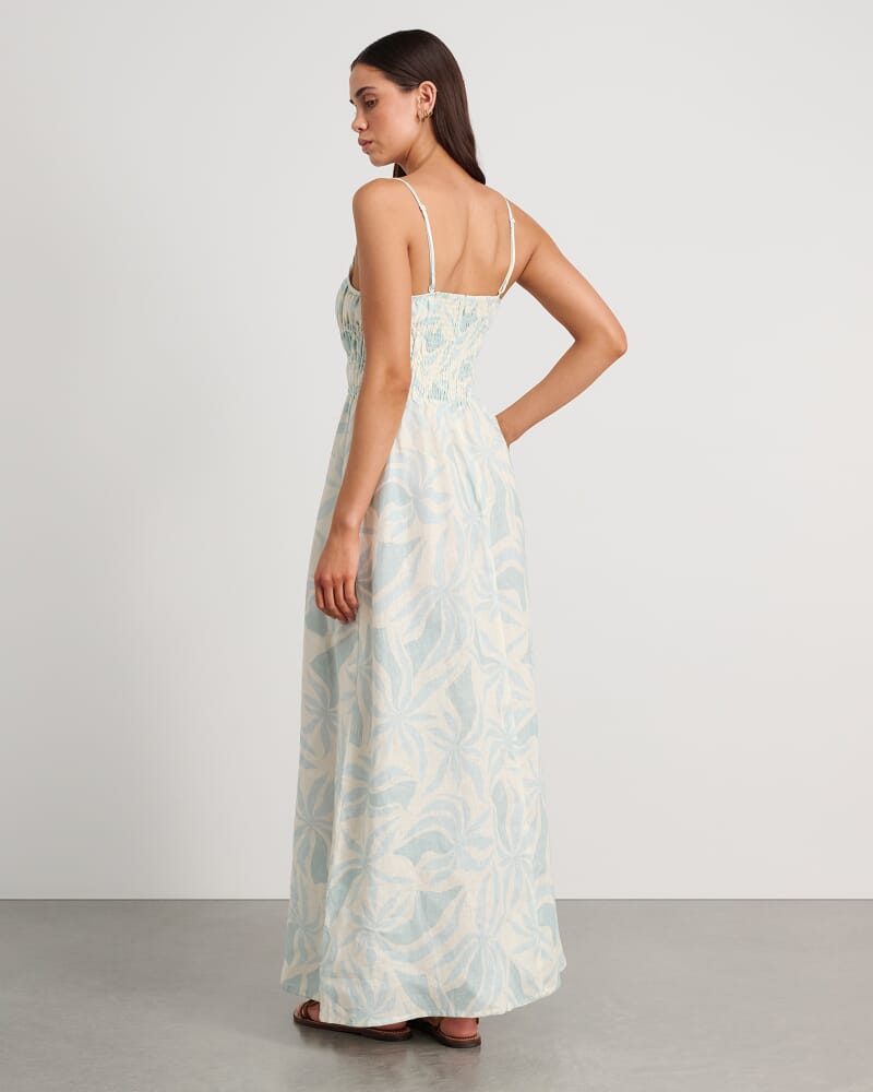 Palma Shirred Maxi Dress in MINT/IVORY