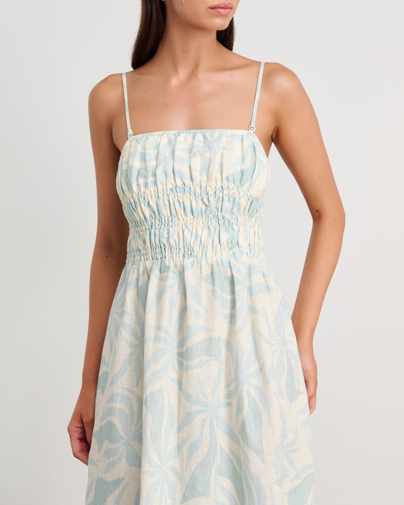 Palma Shirred Maxi Dress in MINT/IVORY