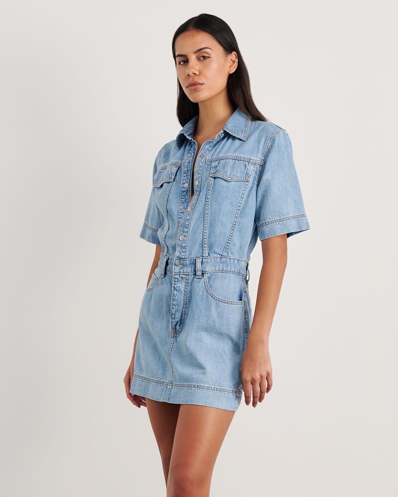 Loe Denim Shirt Dress in LIGHT WASH