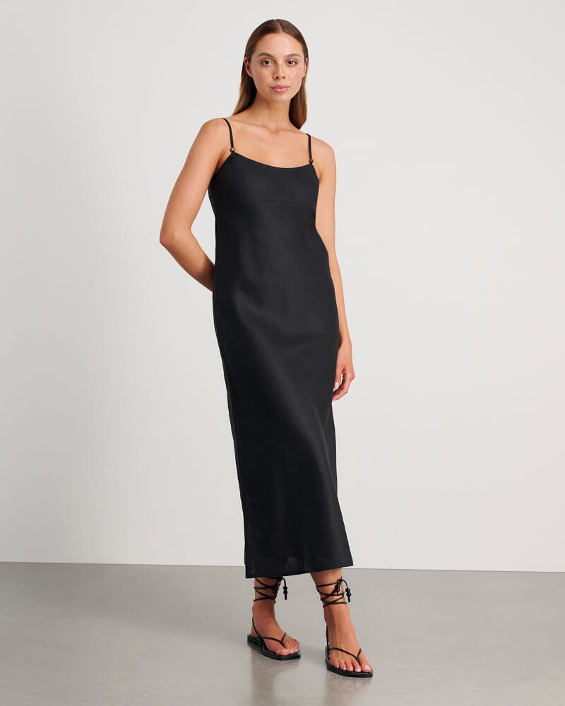 Delilah Linen Slip Dress in BLACK