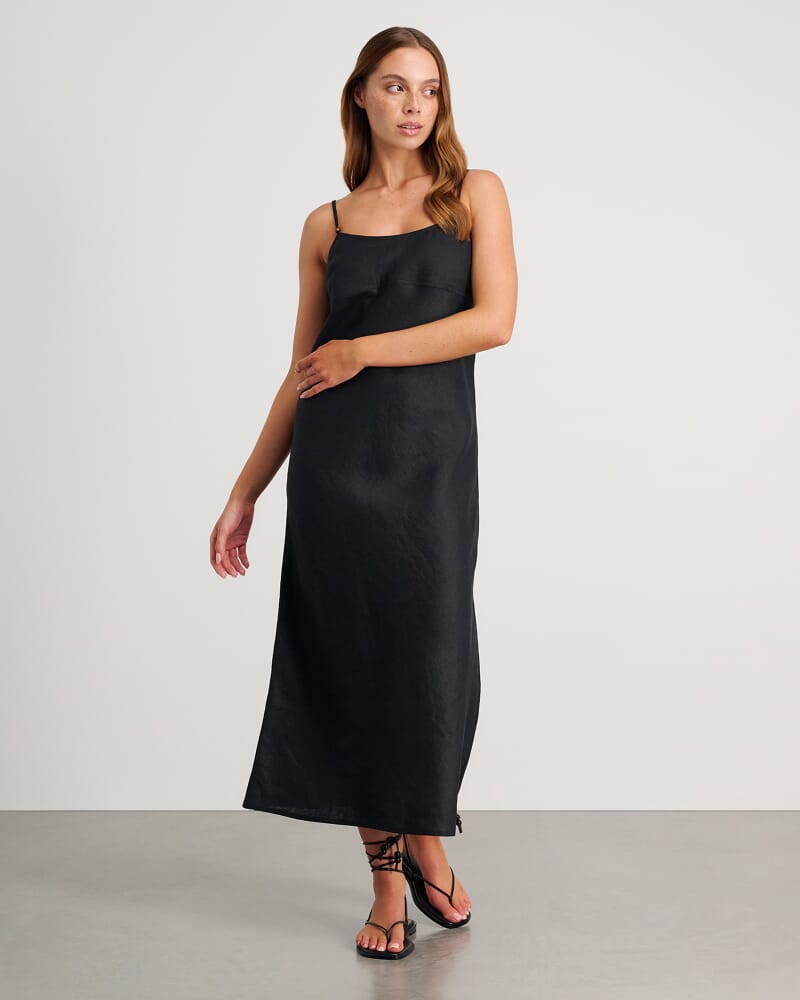 Delilah Linen Slip Dress in BLACK