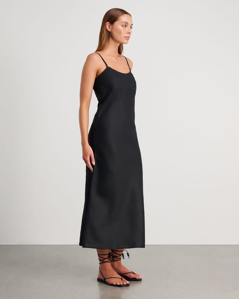Delilah Linen Slip Dress in BLACK
