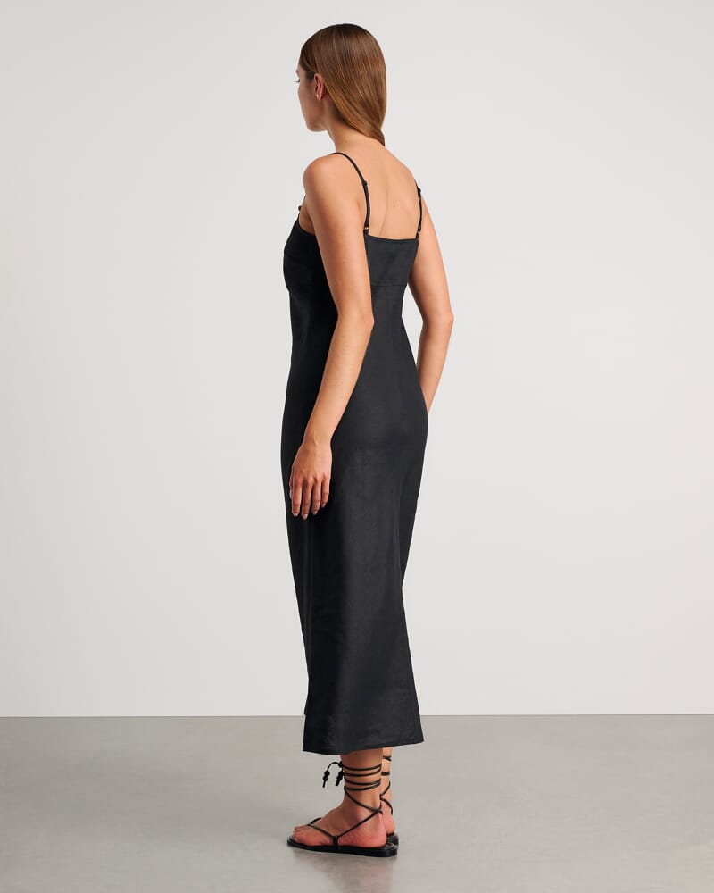 Delilah Linen Slip Dress in BLACK