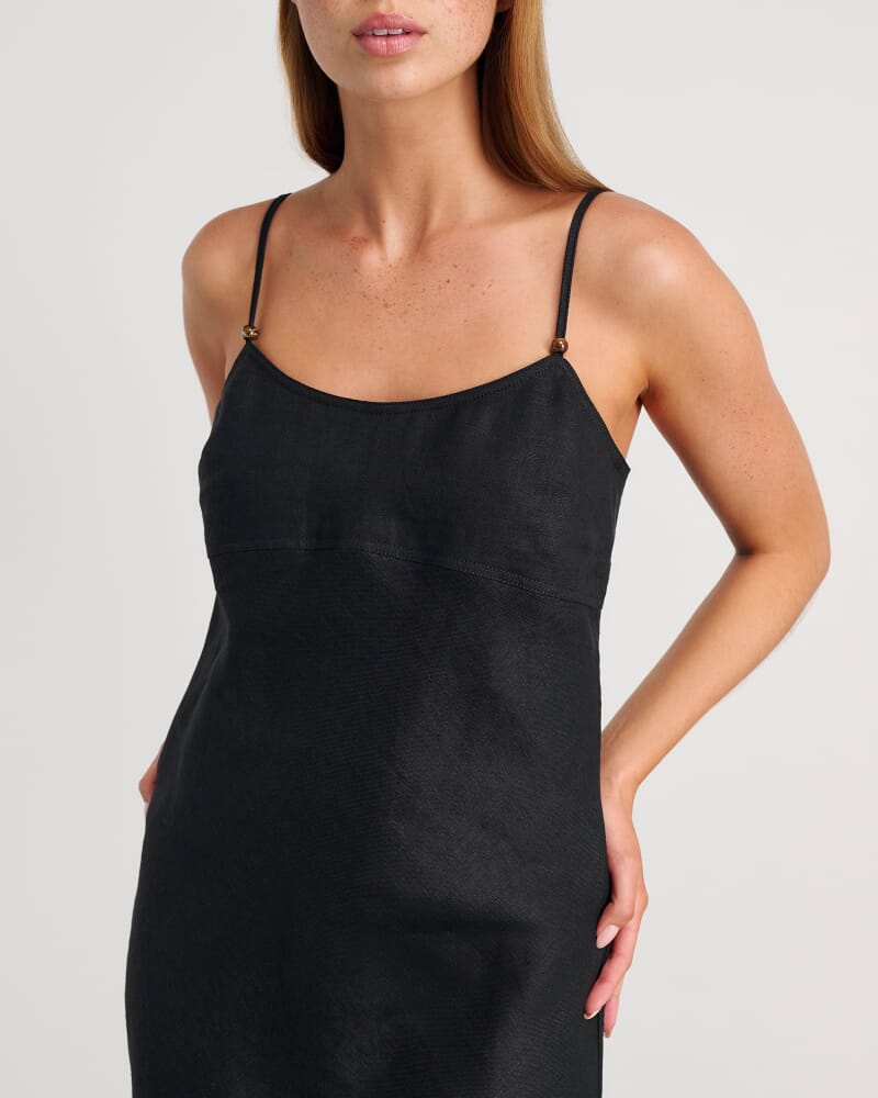 Delilah Linen Slip Dress in BLACK