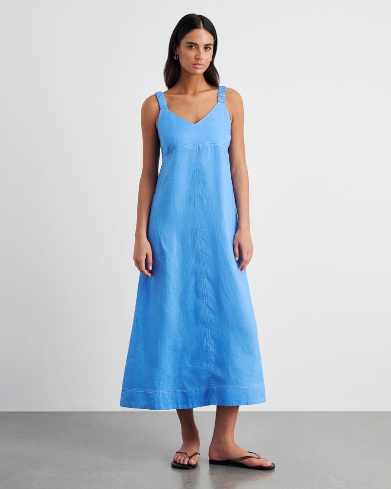 Sara Linen Midi Dress in AZURE