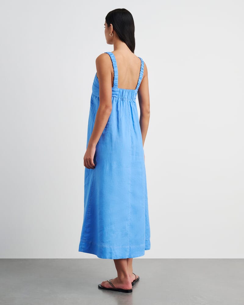 Sara Linen Midi Dress in AZURE