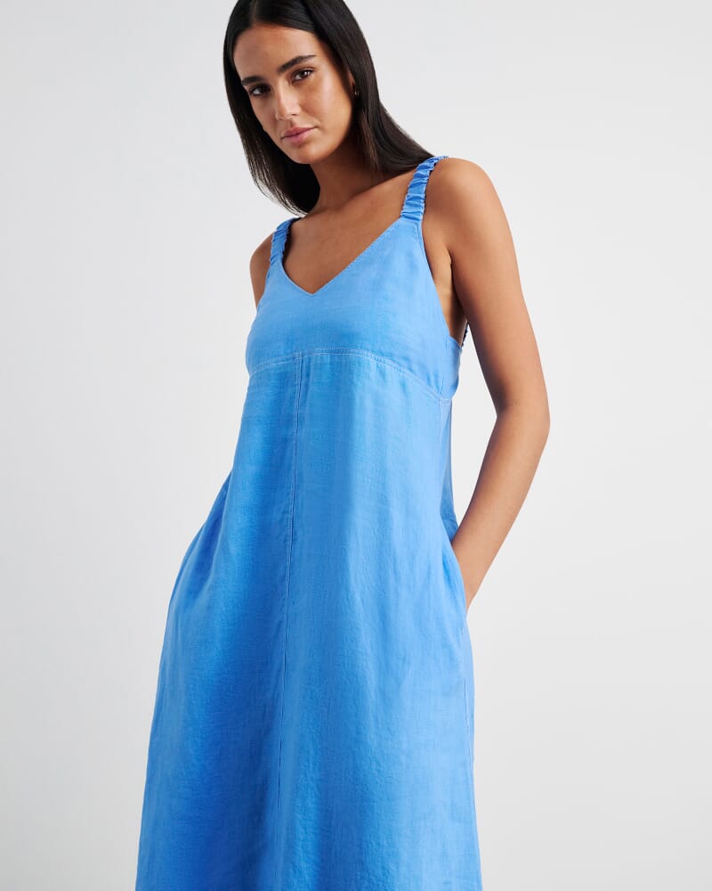 Sara Linen Midi Dress in AZURE