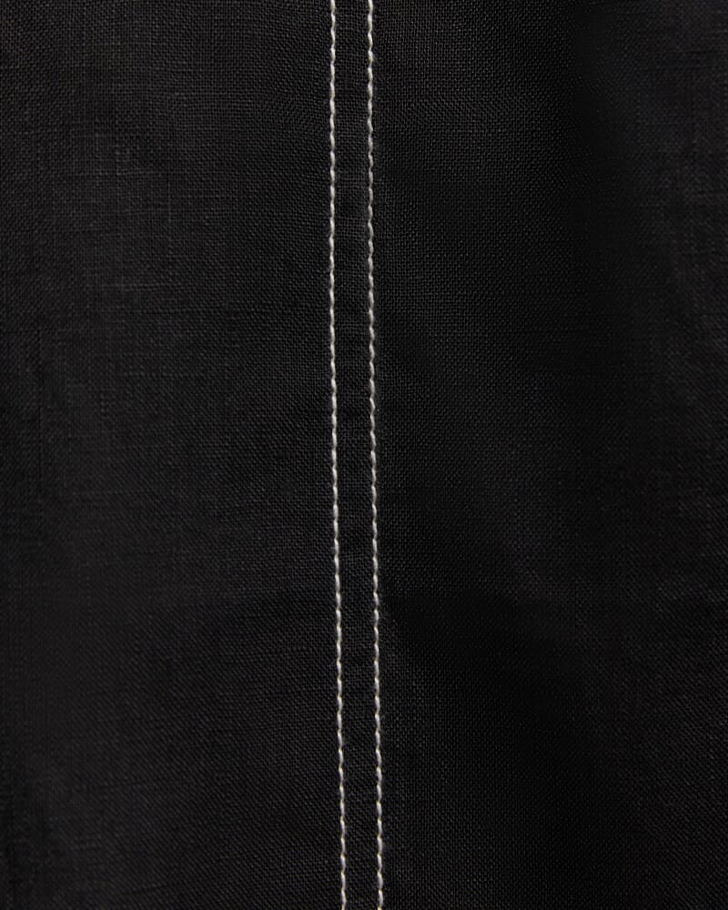 Sara Linen Midi Dress in BLACK