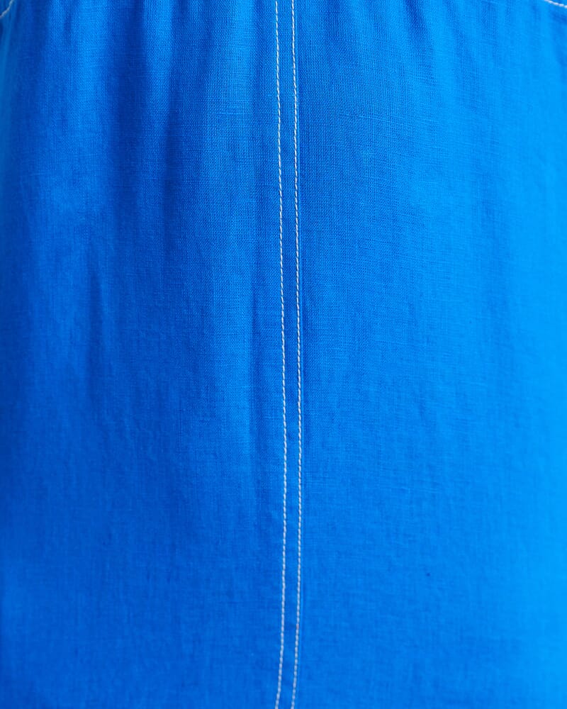 Sara Linen Midi Dress in BRIGHT BLUE
