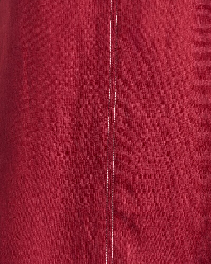 Sara Linen Midi Dress in BURGUNDY