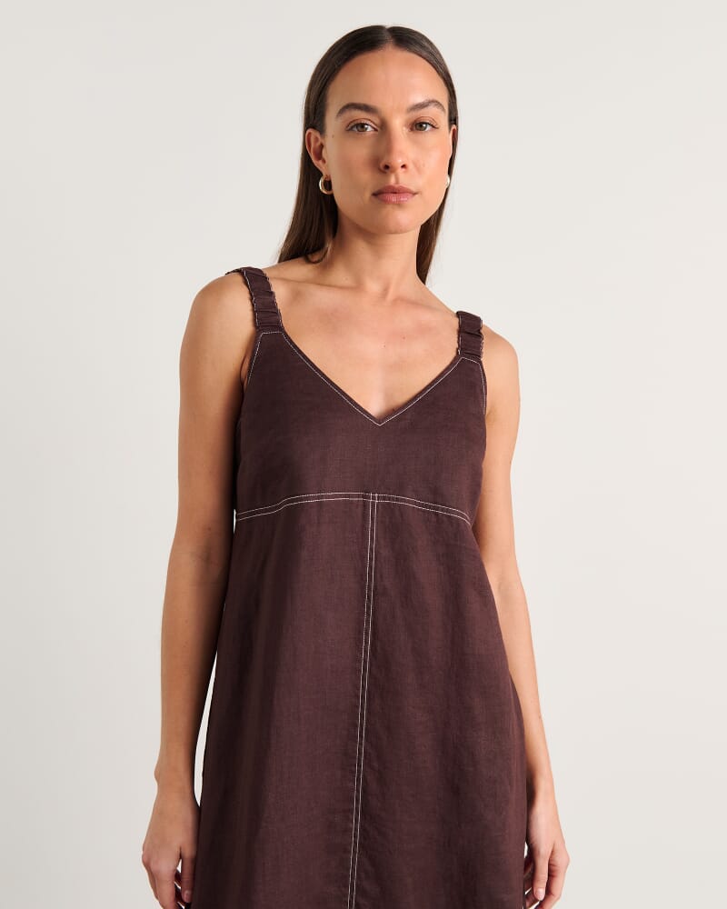 Sara Linen Midi Dress in DARK CHOCOLATE