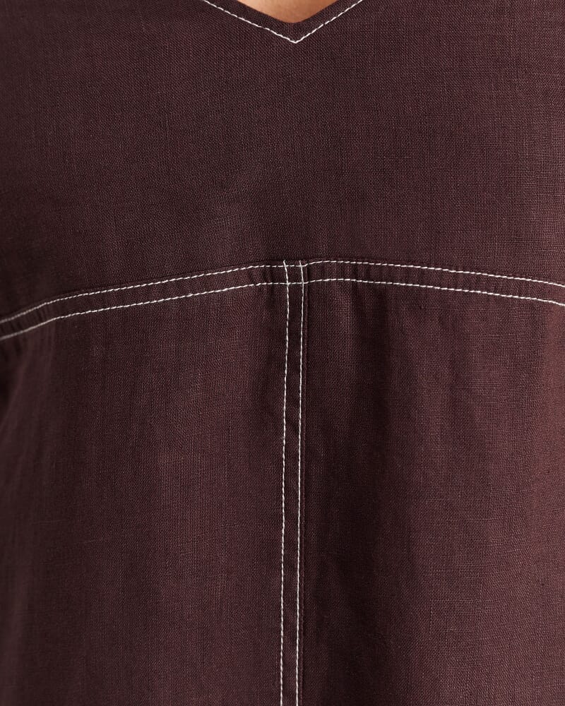 Sara Linen Midi Dress in DARK CHOCOLATE