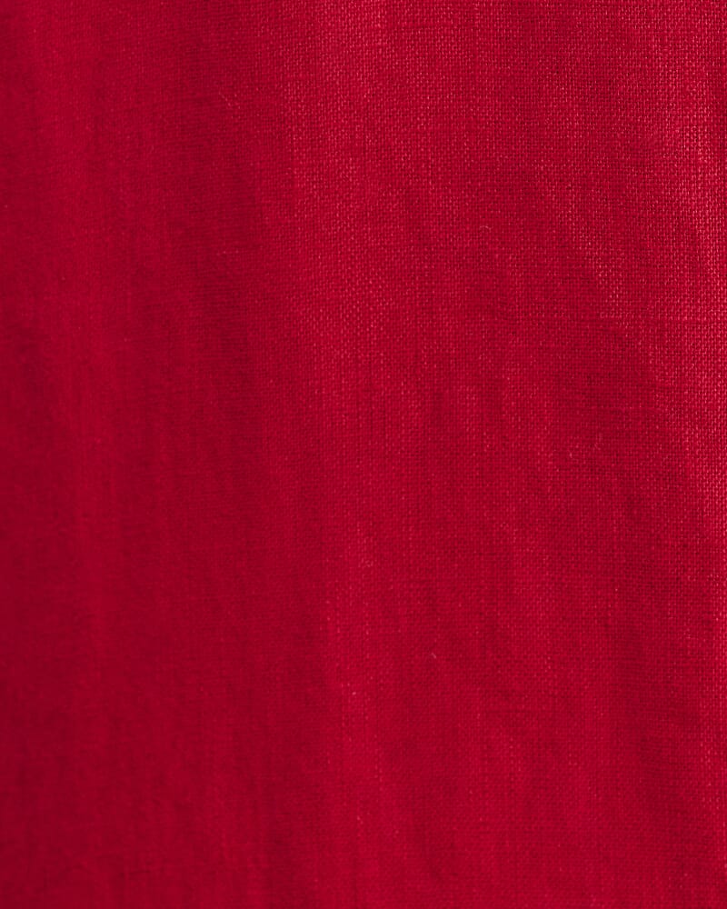 Sara Linen Midi Dress in DEEP RED