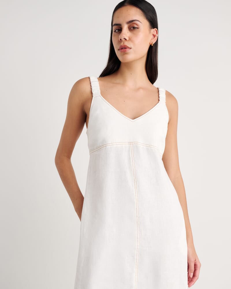 Sara Linen Midi Dress in WHITE