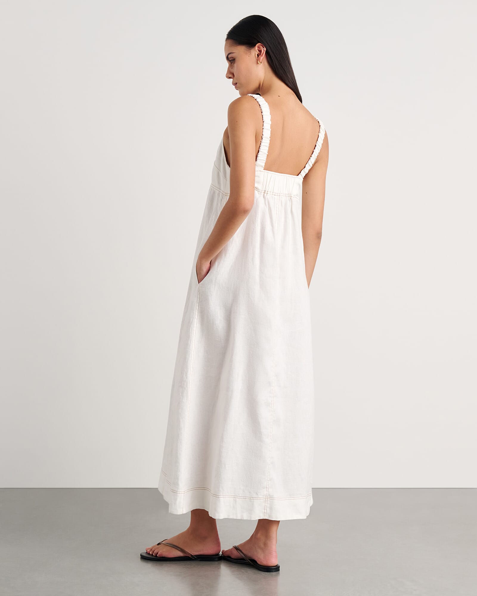 chinese dress ladies Sara Linen Midi Dress